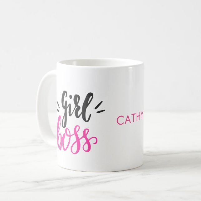 Custom Branded Girl Boss typography Name  Coffee Mug (Front Left)