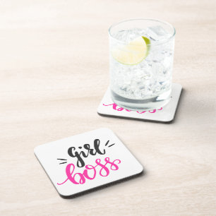 Custom Branded Girl Boss Typography Pink Black Coaster