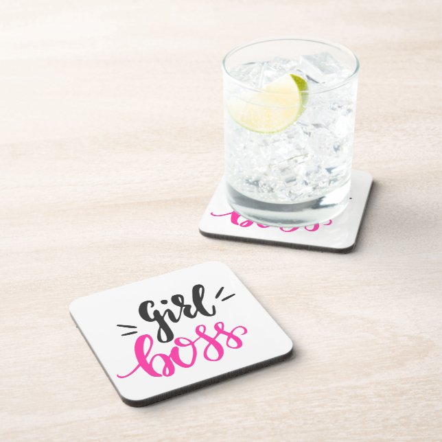 Custom Branded Girl Boss Typography Pink Black Coaster (Right Side)