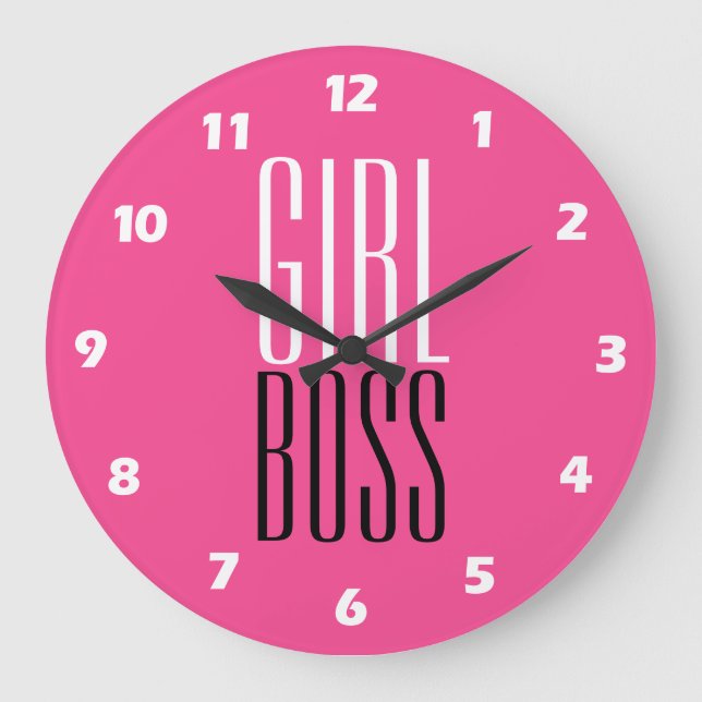 Custom Branded Girl Boss White Black Hot Pink  Large Clock (Front)