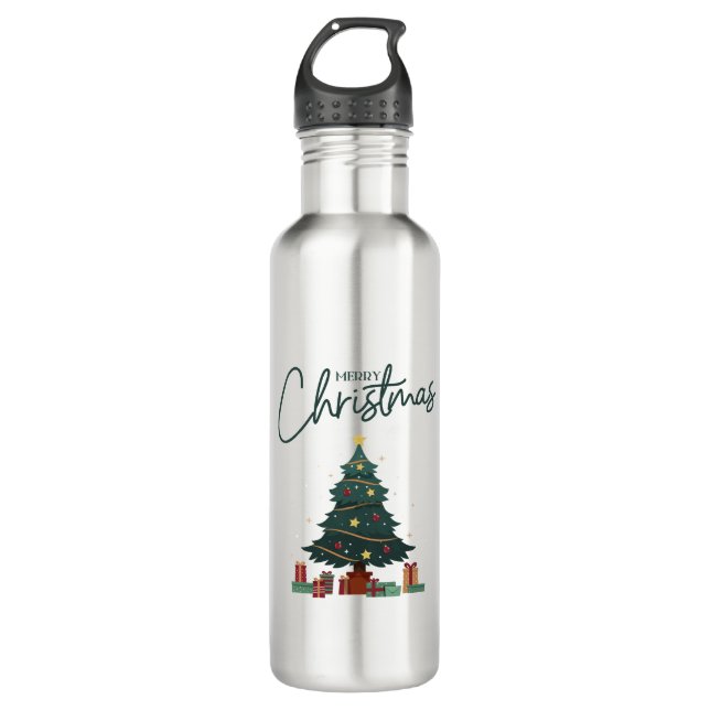 Custom Branded Green Yellow Christmas Insulated  710 Ml Water Bottle (Front)