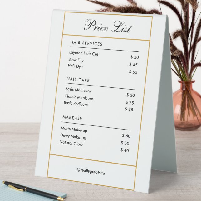 Custom Branded Hair Services Beauty Salon Price  (In SItu (Table))