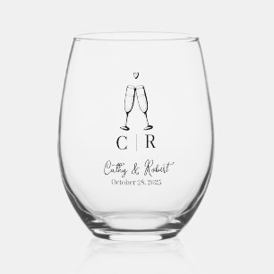 Custom Branded Minimal and Chic Wedding Stemless Wine Glass