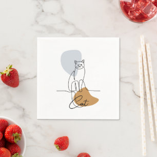 Custom Branded Minimalist Cat Line Art Napkins