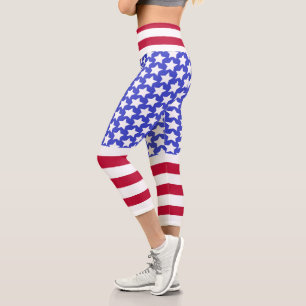 Custom Branded Patriotic Stars and Stripes Capri  Leggings