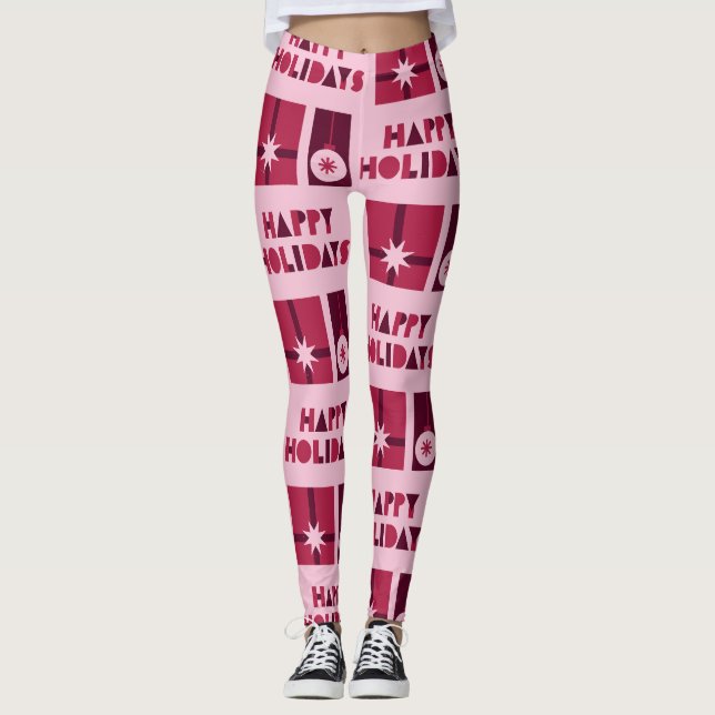 Custom Branded Pink Red Dark Red in Christmas Leggings (Front)