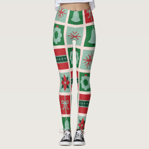 Custom Branded Red & Green Geometric on Christmas Leggings