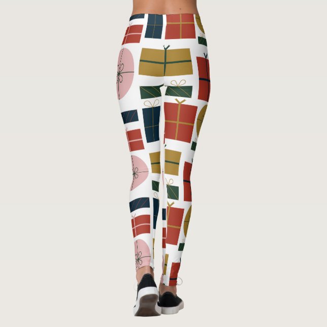 Custom Branded Red Green Pink Geo in Christmas Leggings (Back)