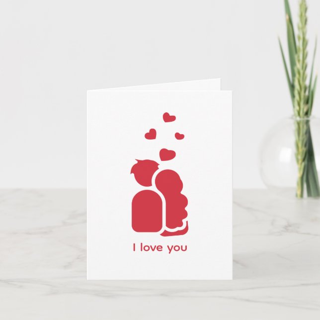 Custom Branded Red White Simple Couple and Heart  Holiday Card (Front)