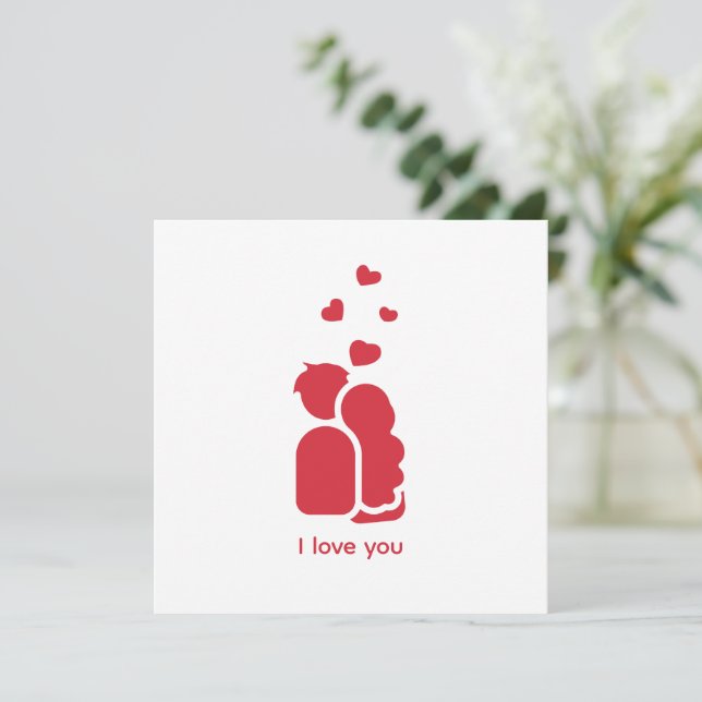 Custom Branded Red White Simple Couple and Heart  Invitation (Standing Front)