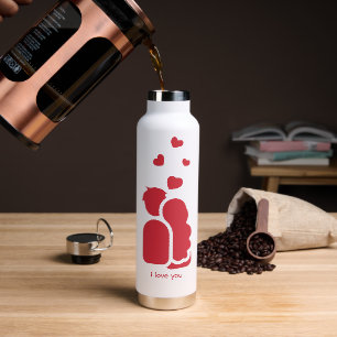 Custom Branded Red White Simple Couple and Heart  Water Bottle