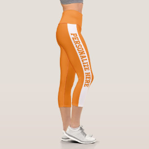 Custom Branded Striped Capri Dark Orange Leggings