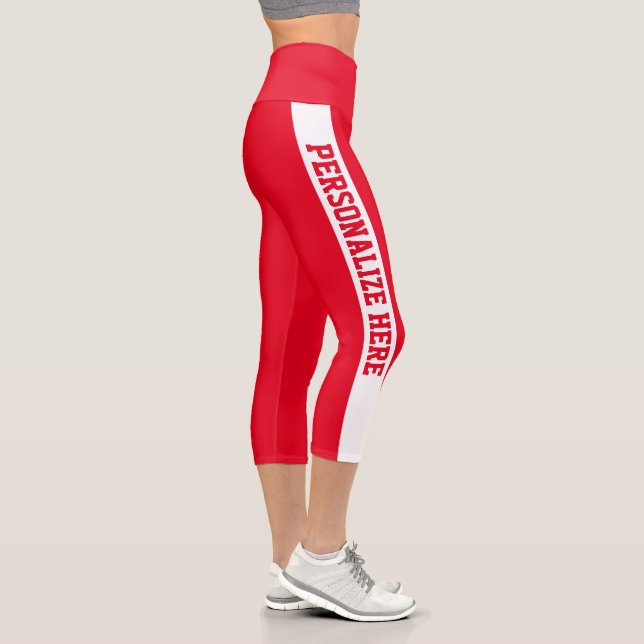 Custom Branded Striped Capri Red & White Leggings (Right)