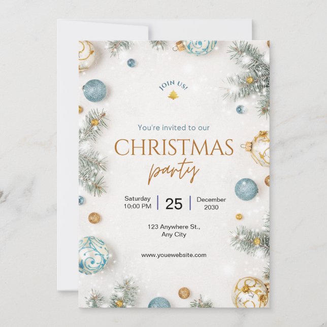 Custom Branded White and Blue Classy Christmas  Invitation (Front)