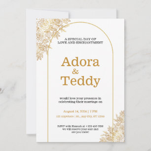 Custom Branded White and Gold Minimalist Wedding Invitation