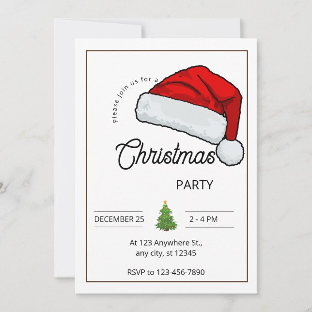 Custom Branded White & Black Christmas Party Invitation (Front)
