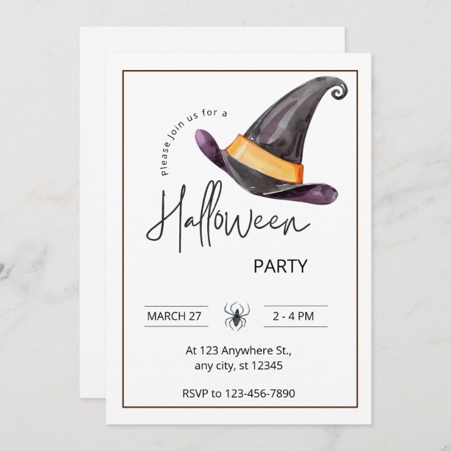Custom Branded White & Black Halloween Party Invitation (Front/Back)