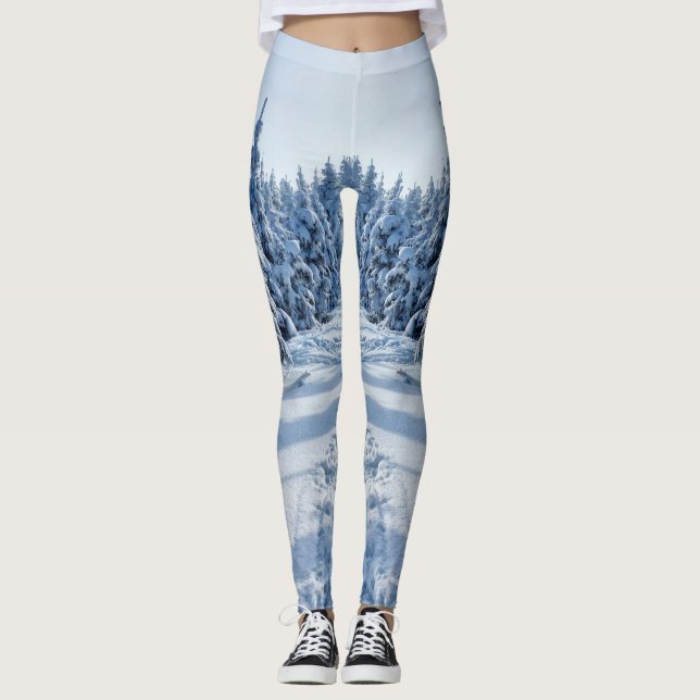 Custom Branded White Natural Hello Winter Leggings (Front)
