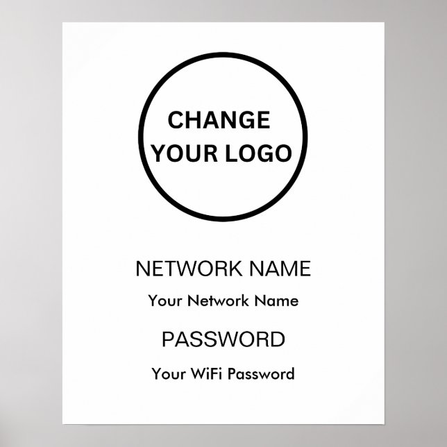 Custom Branded Wifi Network and Password White Poster (Front)