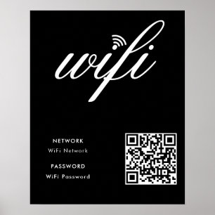 Custom Branded Wifi Network QR Code Black Poster
