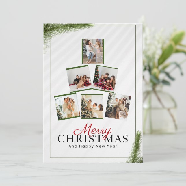Custom BrandedWhite Modern Christmas Photo Collage Invitation (Standing Front)