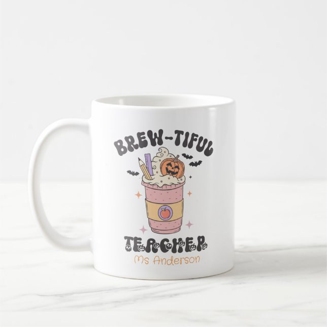 Custom Brew-tiful Teacher Halloween Mug (Left)