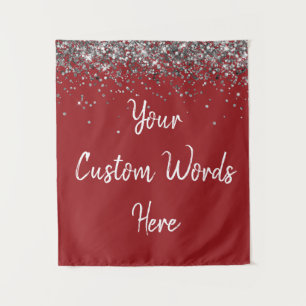 Custom Brick Red Silver Birthday Party Photo Booth Tapestry