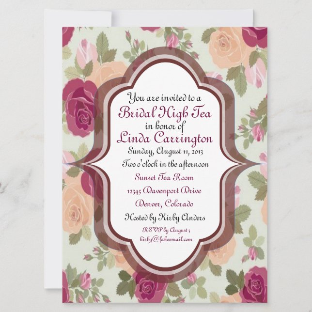 Custom Bridal High Tea Invitations (Front)