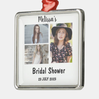 Custom Bridal  Shower 3 Photo Collage Metal Ornament