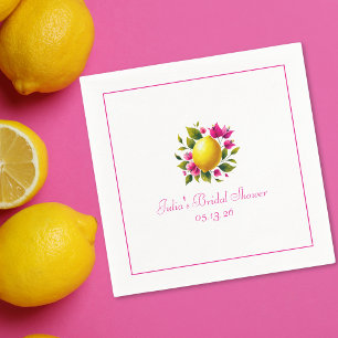Custom Bridal Shower Elegant Lemon Pink Floral Napkin