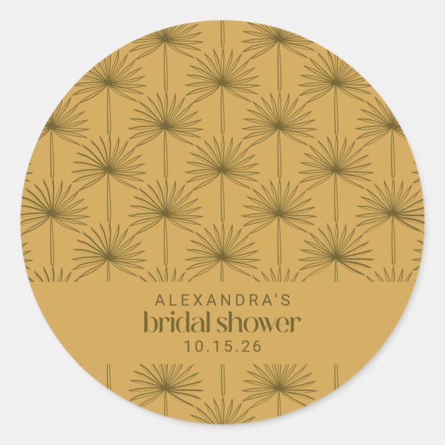 Custom Bridal Shower Favour Mustard Botanical Retr Classic Round Sticker (Front)