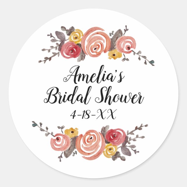 Custom Bridal Shower Flower Classic Round Sticker (Front)
