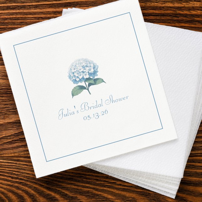 Custom Bridal Shower Napkin Elegant Blue Hydrangea (Creator Uploaded)