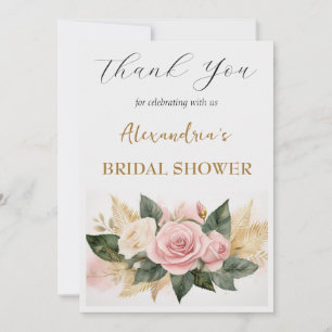 Custom Bridal Shower pink flowers Thank you Card