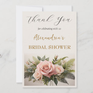 Custom Bridal Shower pink flowers Thank you Card