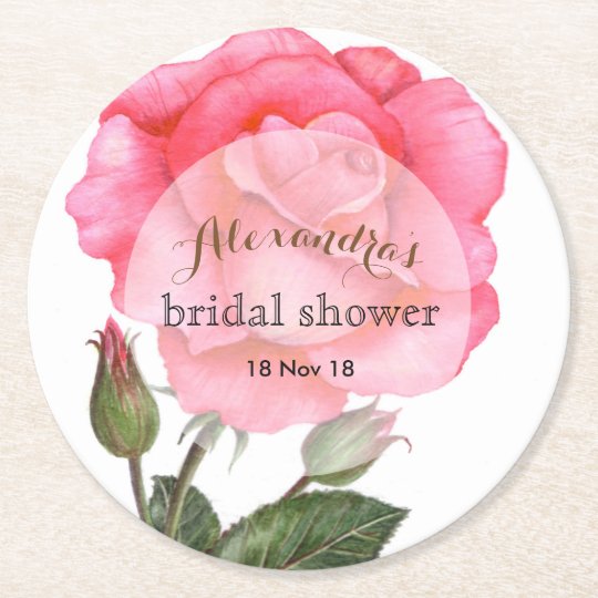 Custom Bridal Shower Pink Rose Coaster