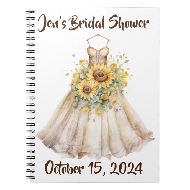 Custom Bridal Shower Sunflower Dress Guestbook Notebook (Front)