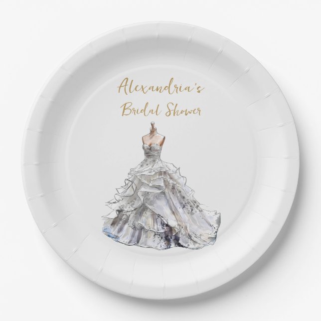 Custom Bridal Shower Wedding Dress  Paper Plate (Front)