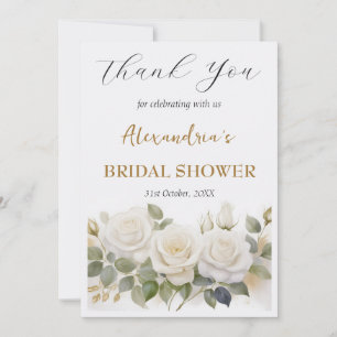 Custom Bridal Shower White Roses Thank you Card