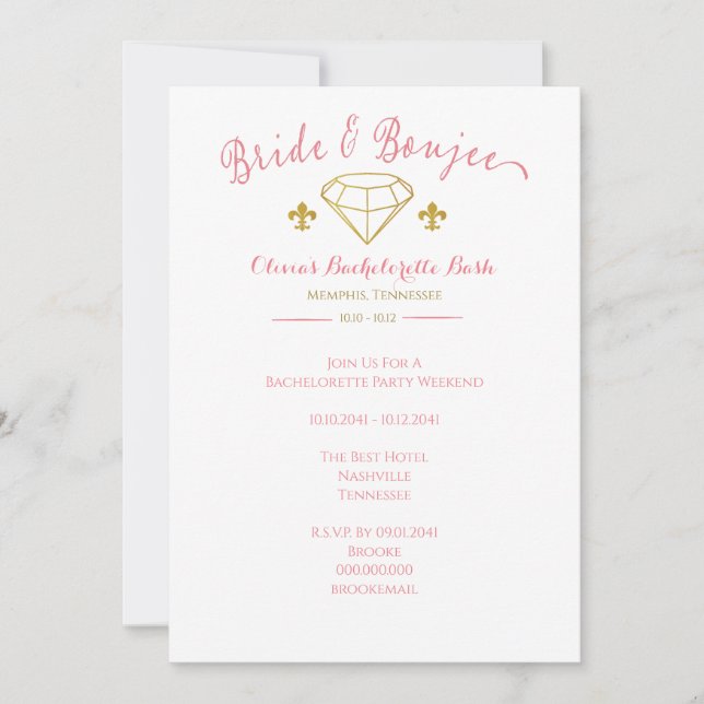 Custom Bride Boujee Bachelorette Party Invitation (Front)