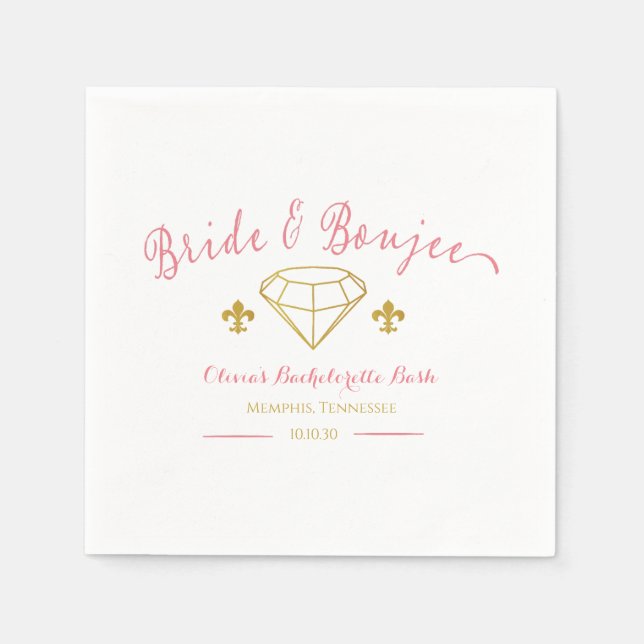 Custom Bride Boujee Diamond Bachelorette Party Napkin (Front)