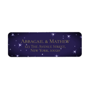 Custom Bride & Groom. Night Stars. Gold Typography Return Address Label