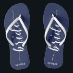 Custom Bride Navy Blue Wedding Party Flip Flops<br><div class="desc">Custom Bride simple navy blue wedding party flip flops with slim straps and customisable text - you can add Bride's name</div>