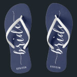 Custom Bride Navy Blue Wedding Party Flip Flops<br><div class="desc">Custom Bride simple navy blue wedding party flip flops with slim straps and customisable text - you can add Bride's name</div>