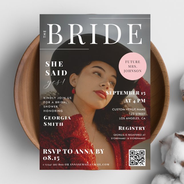 Custom Bride Photo Magazine Cover Bridal Shower Invitation (Creator Uploaded)