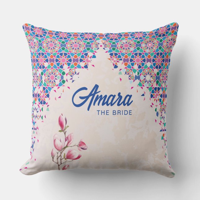 Custom Bride Pillow with Colorful Mosaic Arch (Front)