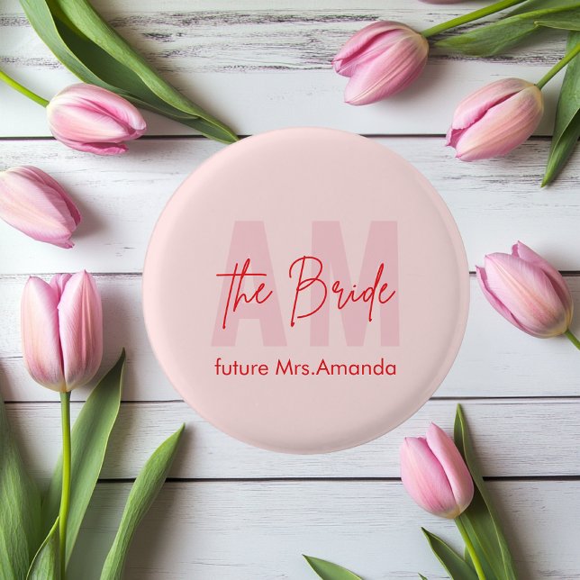 Custom Bride | Pink Monogram Future Mrs. Name 3 Cm Round Badge (Creator Uploaded)
