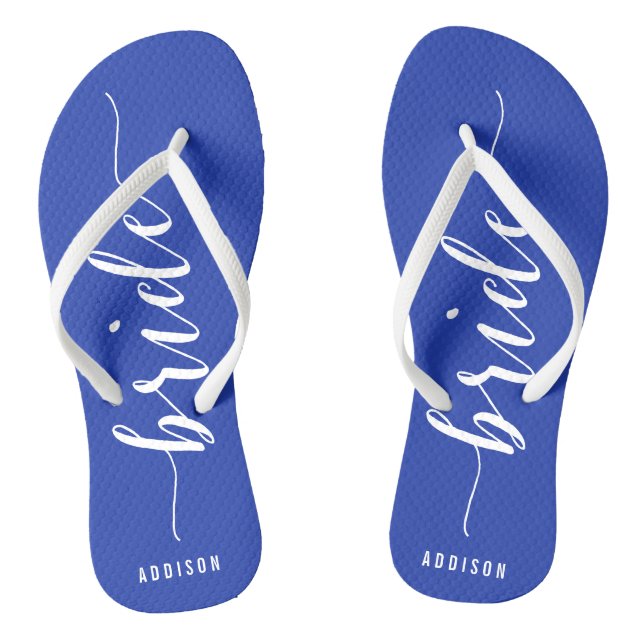 Custom Bride Royal Blue Wedding Party Flip Flops (Footbed)