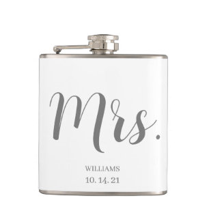 Custom Bride Script White Hip Flask