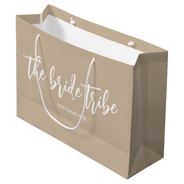 Custom Bride Tribe Champagne Beige Wedding  Large Gift Bag (Front Angled)